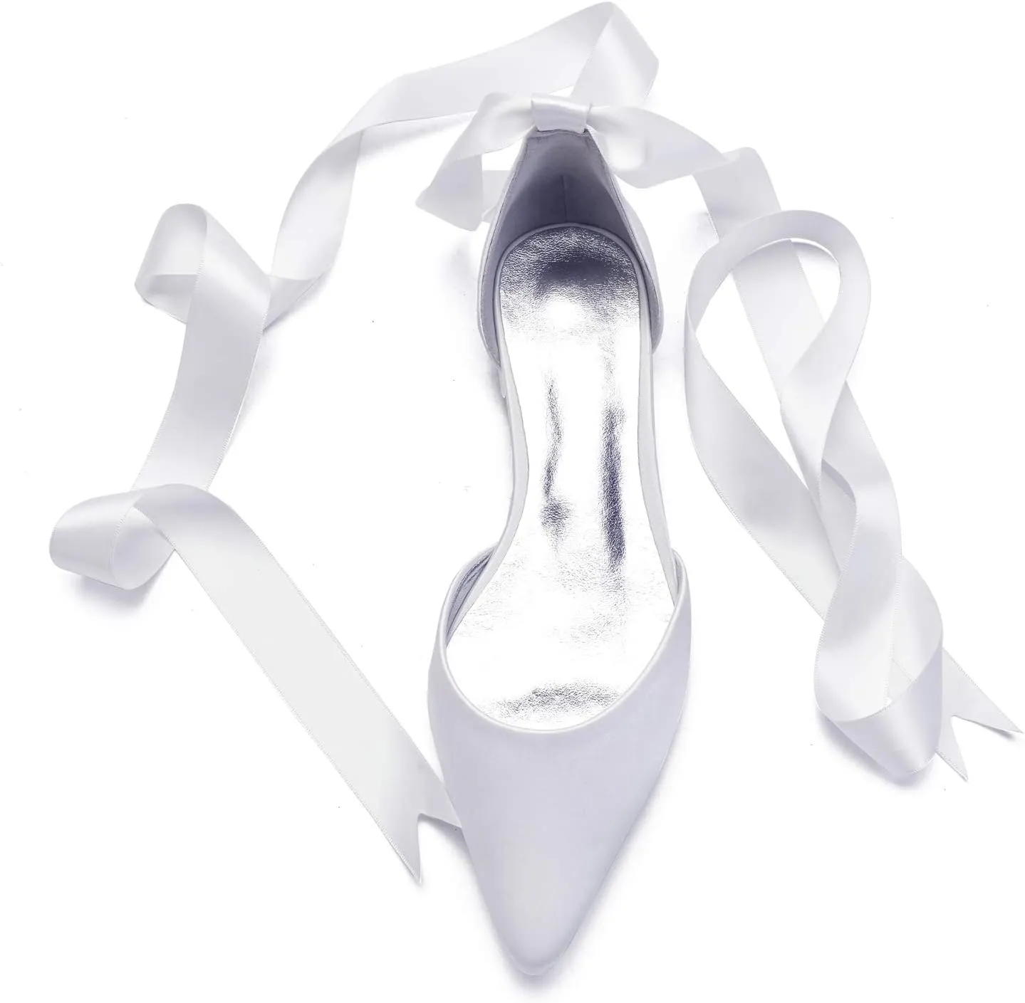 Women's Wedding Shoes Flats for Bridesmaids Closed Toe Satin Bridal Dressy Bridal Flats Shoes with Ribbon