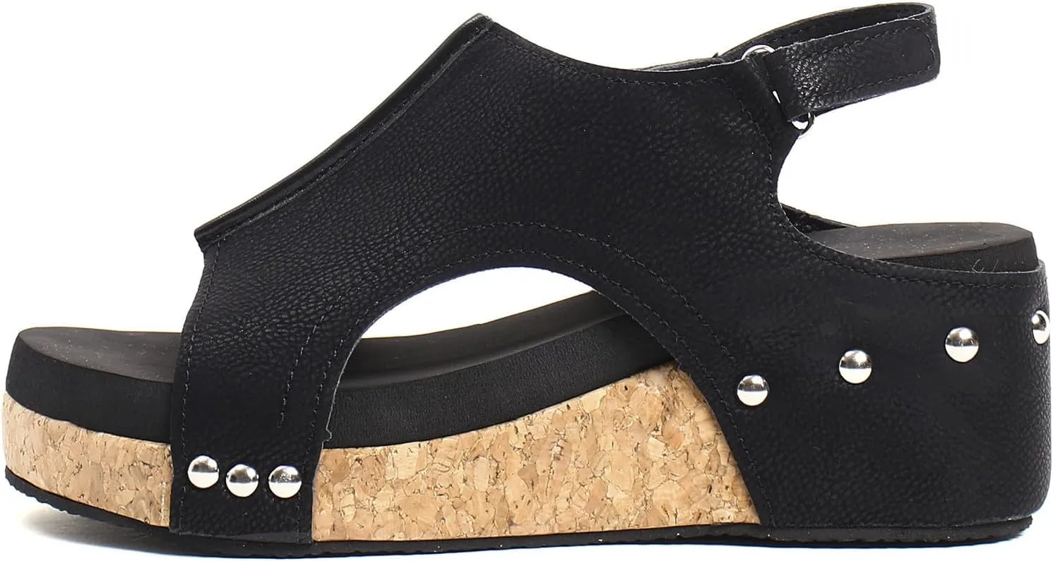 Womens Wedge Sandals, Platform Wedge Heels Sandals with Ankle Strap Open Toe Cork Wedges Comfortable Casual Dressy Summer Shoes (a-Black, 8)