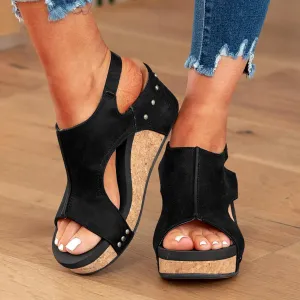 Womens Wedge Sandals, Platform Wedge Heels Sandals with Ankle Strap Open Toe Cork Wedges Comfortable Casual Dressy Summer Shoes (a-Black, 8)