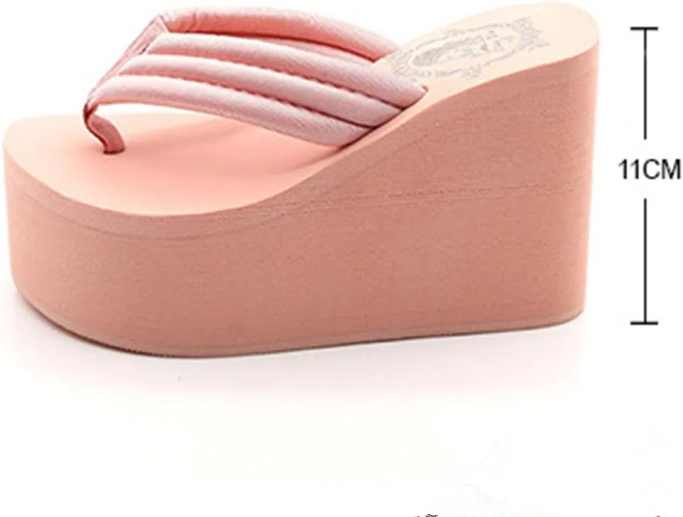 Womens Wedges Flip Flops Summer Thong Beach Sandals Chunky High Platform