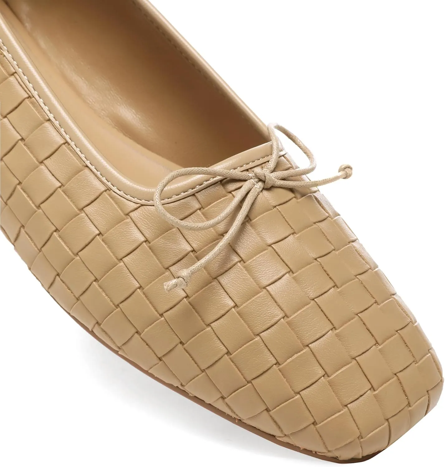 Woven Ballet Flats for Women Bow Square Toe Ballerina Shoes
