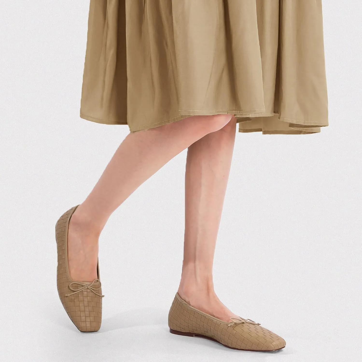 Woven Ballet Flats for Women Bow Square Toe Ballerina Shoes