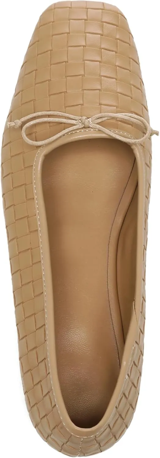 Woven Ballet Flats for Women Bow Square Toe Ballerina Shoes
