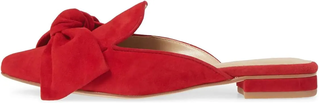 XYD Women Closed Pointed Toe Bows Mules Low Heel Flats Slip On Slide Sandals Daily Casual Outdoor Comfort Shoes