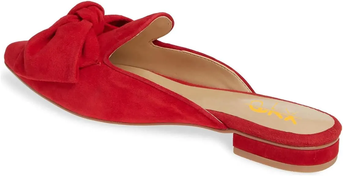 XYD Women Closed Pointed Toe Bows Mules Low Heel Flats Slip On Slide Sandals Daily Casual Outdoor Comfort Shoes
