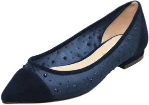XYD Women Pointed Toe Mesh Crystals Flats Cap Toe Slip On Slight Low Heel Mother of Bridal Dance Comfort Shoes