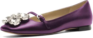 XYD Women Square Toe Mary Jane Flats Dazzled Rhinestones Crystals Buckled Slender Strap Casual Dressy Shoes
