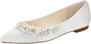 XYD Women Wedding Flats Floral Pearl Embellishment Elegant Pointed Toe Slip-ons Satin Bridal Prom Shoes