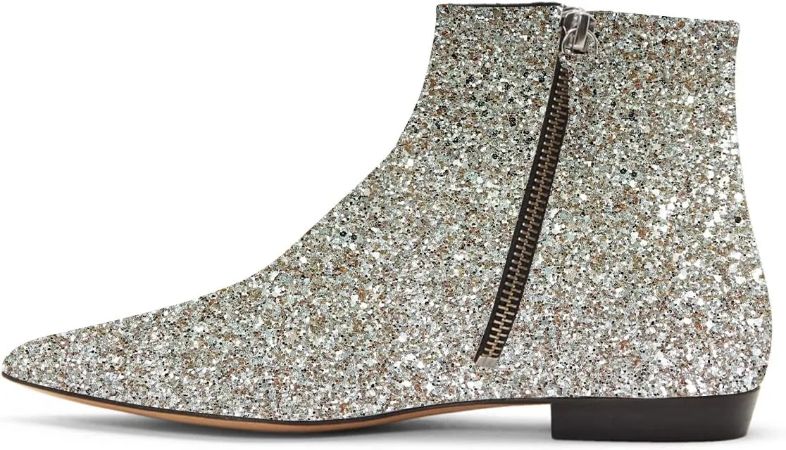 XYD Women's Formal Pointed Closed Toe Flats Ankle Boots Low Heel Booties Office Dress Shoes with Double Side Zippers