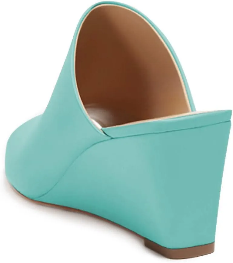 YDN Women Casual Peep Toe Slide Mules Wedge Heel Sandals Slip On Shoes