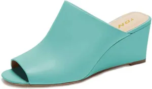 YDN Women Casual Peep Toe Slide Mules Wedge Heel Sandals Slip On Shoes