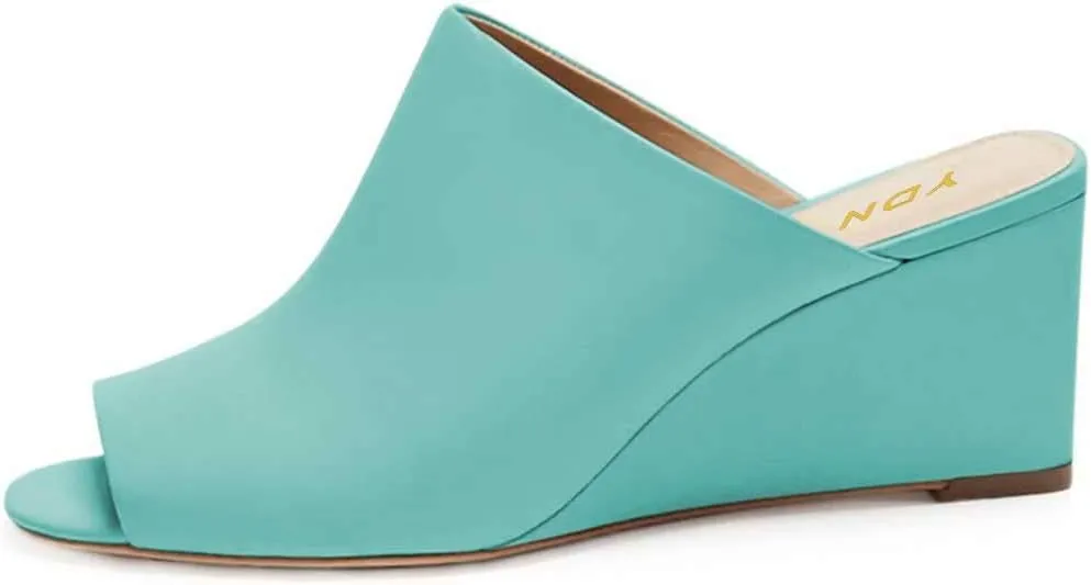 YDN Women Casual Peep Toe Slide Mules Wedge Heel Sandals Slip On Shoes