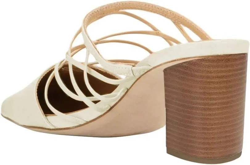 YDN Women Fashion Closed Pointy Toe Cross Strap Mule Mid High Chunky Stacked Heel Pumps Date Office Shoes