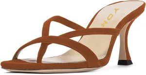 YDN Women's Square Open Toe Sandal Slides Kitten Heel Slip on Flip Flops Stiletto Party Slippers Heeled Mule Shoes Size-4-15 US