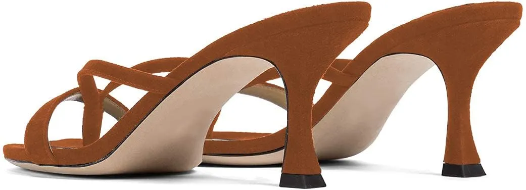 YDN Women's Square Open Toe Sandal Slides Kitten Heel Slip on Flip Flops Stiletto Party Slippers Heeled Mule Shoes Size-4-15 US