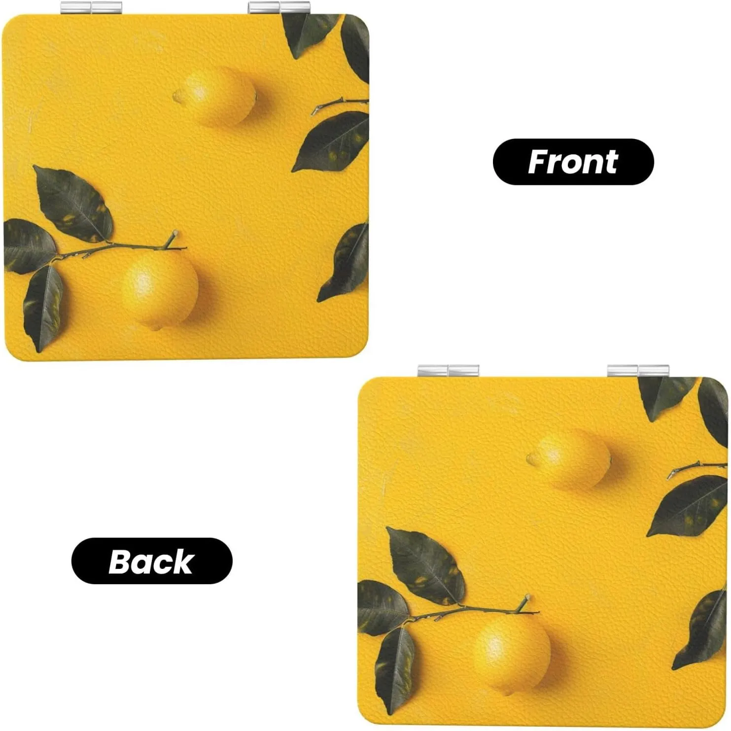 Yellow Lemon 1 Printed Square Pocket Makeup Mirror with 1X/2X Magnification, Portable Mini Travel Makeup Mirror for Travel Daily Work Beauty