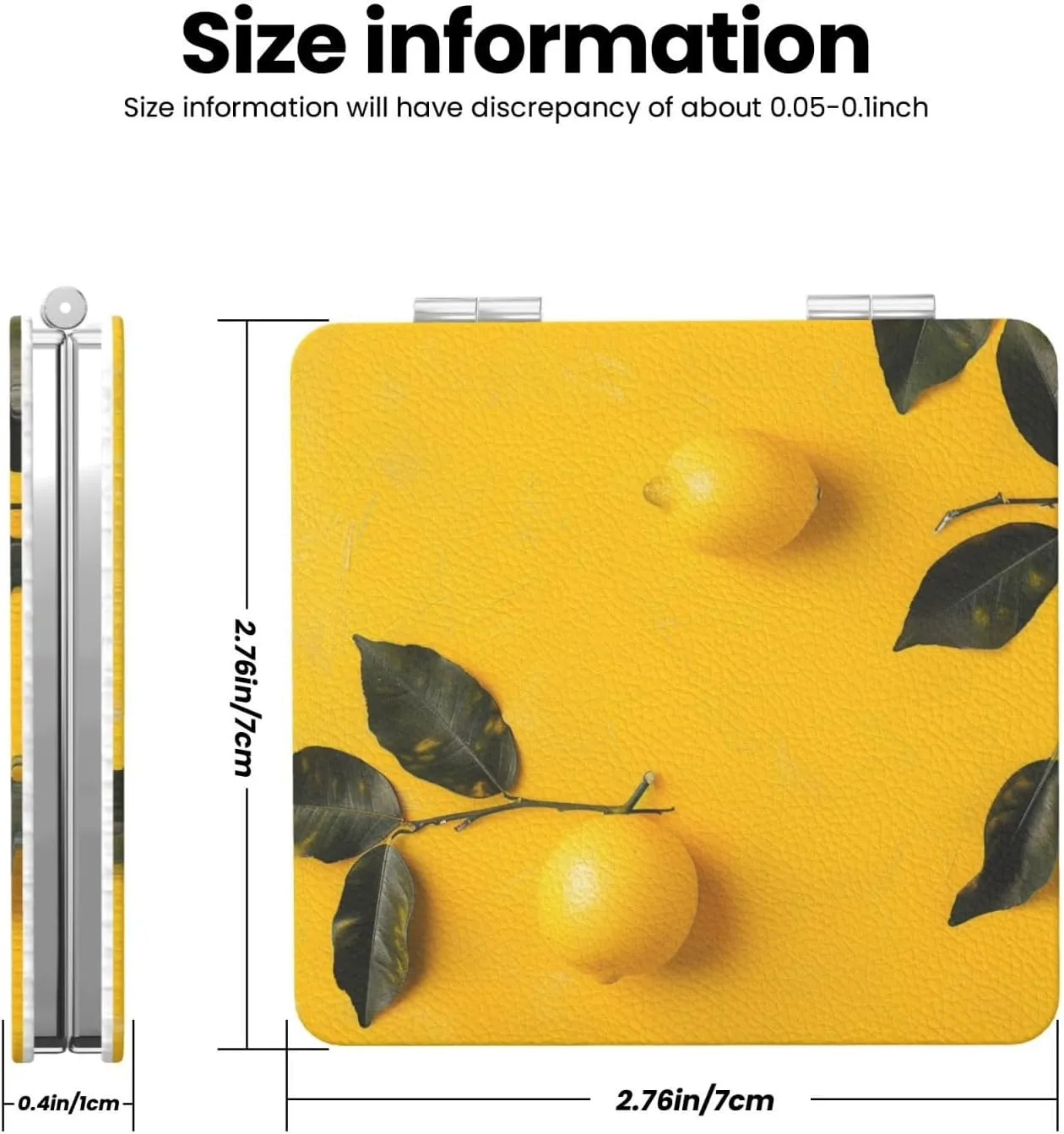 Yellow Lemon 1 Printed Square Pocket Makeup Mirror with 1X/2X Magnification, Portable Mini Travel Makeup Mirror for Travel Daily Work Beauty