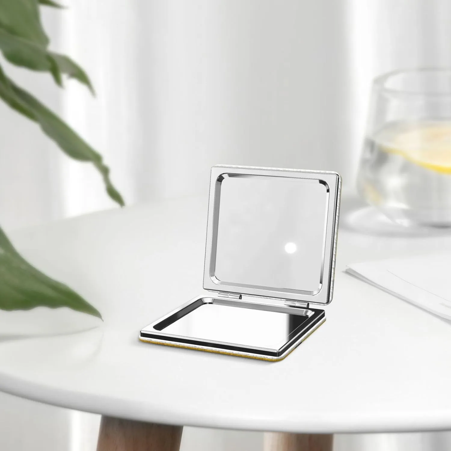 Yellow Lemon 1 Printed Square Pocket Makeup Mirror with 1X/2X Magnification, Portable Mini Travel Makeup Mirror for Travel Daily Work Beauty