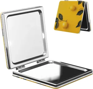 Yellow Lemon 1 Printed Square Pocket Makeup Mirror with 1X/2X Magnification, Portable Mini Travel Makeup Mirror for Travel Daily Work Beauty