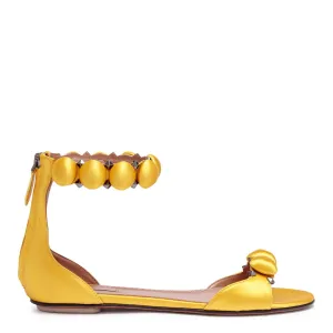 Yellow satin bomb flat sandals