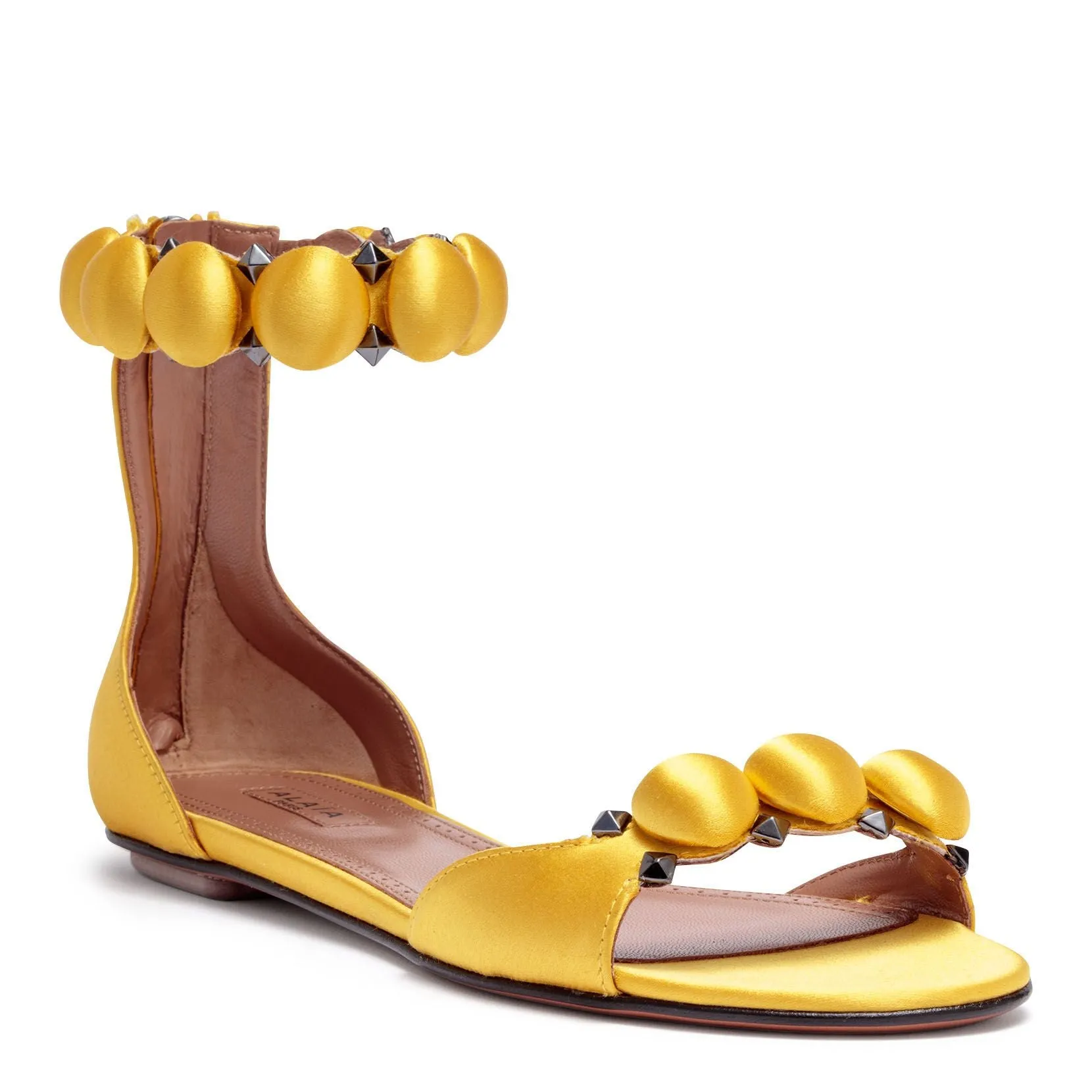 Yellow satin bomb flat sandals