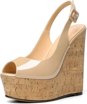 YODEKS Women's Platform Sandals Wedge Heel Peep Toe High Heeled Pumps Platform Wooden Heel Summer Wedge Heels Shoes