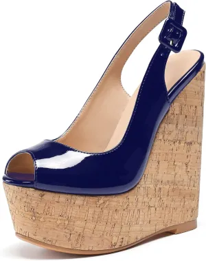 YODEKS Women's Platform Sandals Wedge Heel Peep Toe High Heeled Pumps Platform Wooden Heel Summer Wedge Heels Shoes