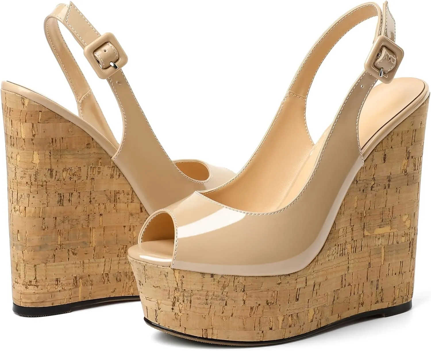 YODEKS Women's Platform Sandals Wedge Heel Peep Toe High Heeled Pumps Platform Wooden Heel Summer Wedge Heels Shoes