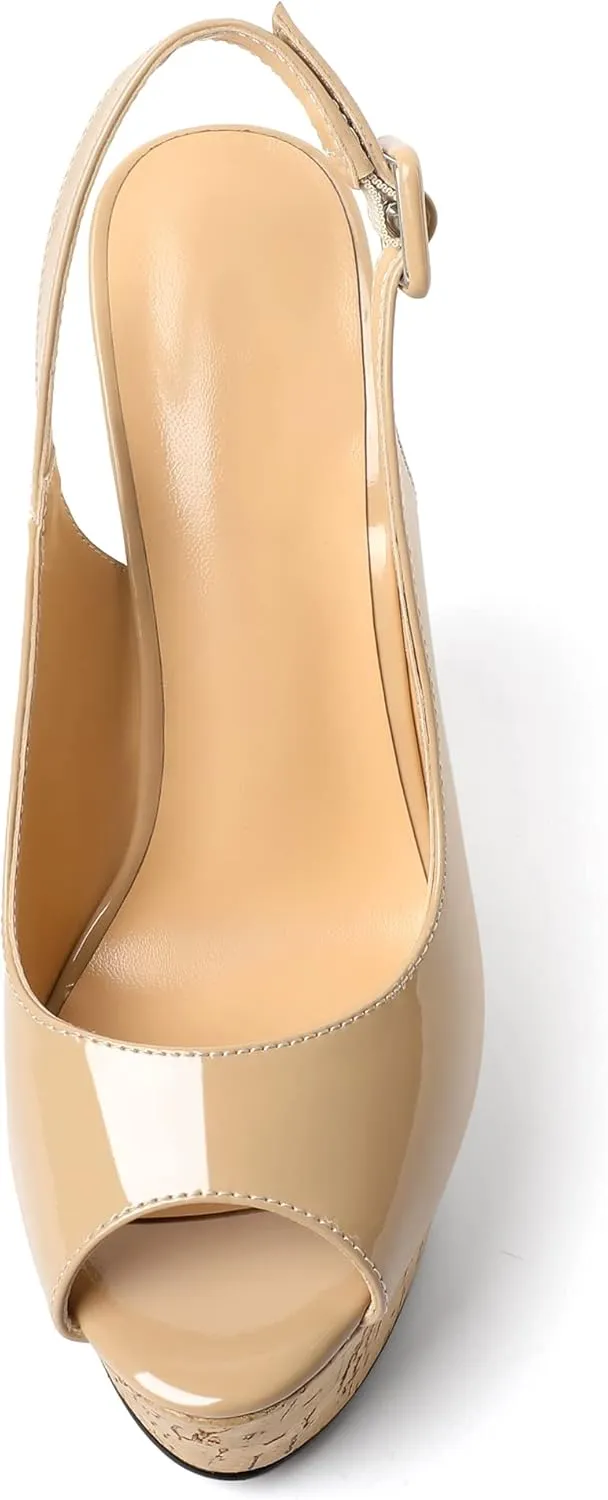 YODEKS Women's Platform Sandals Wedge Heel Peep Toe High Heeled Pumps Platform Wooden Heel Summer Wedge Heels Shoes