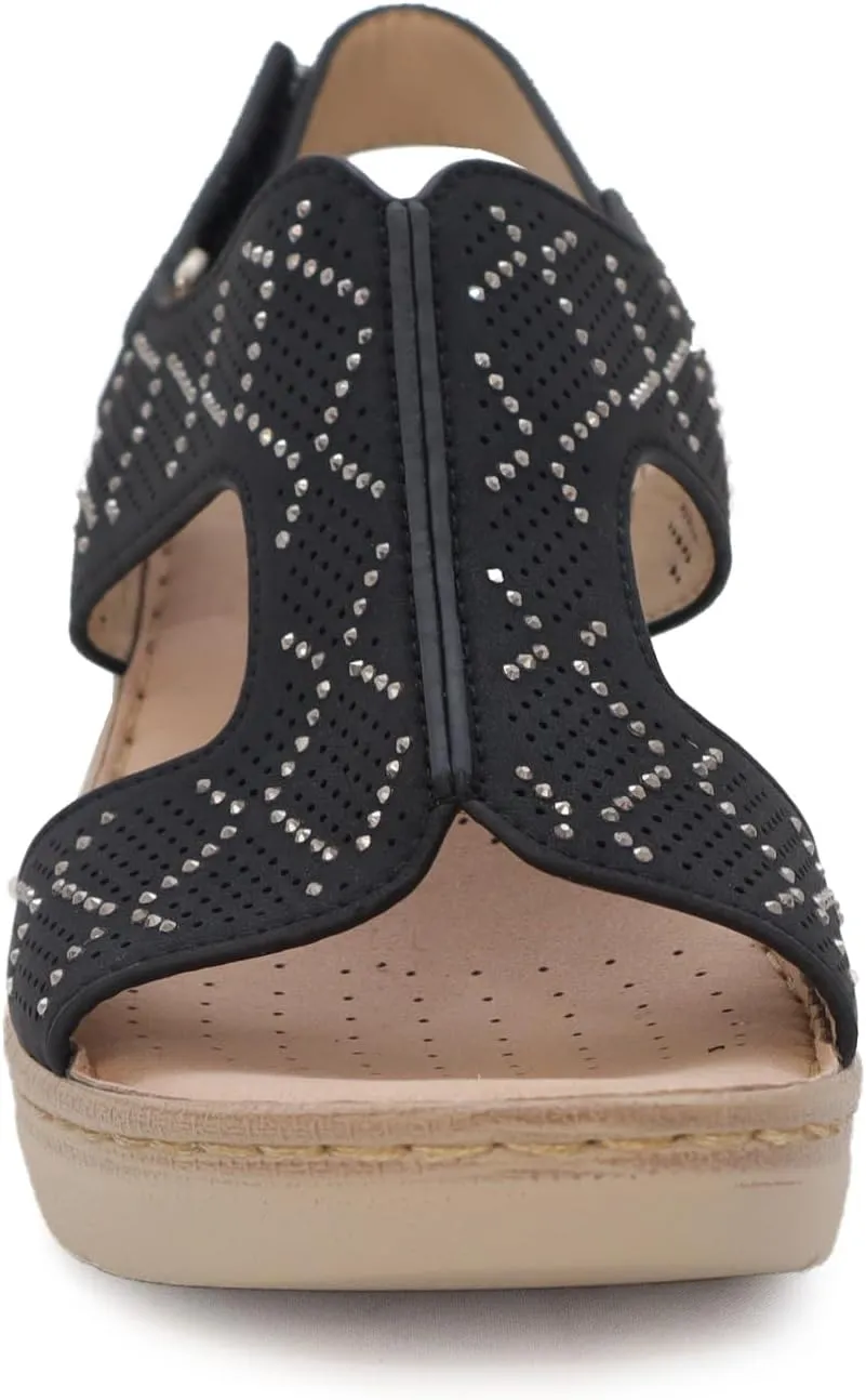 YOKI CRIMSON Women’s Wedge Sandals with Perforated Design, Platform Sandals Women, Women's Sandals Dressy, Summer Sandals
