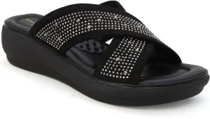 YOKI NOMI-05 Women’s Wedge Sandals with Rhinestone Straps, Women’s Sandals Comfortable Dressy