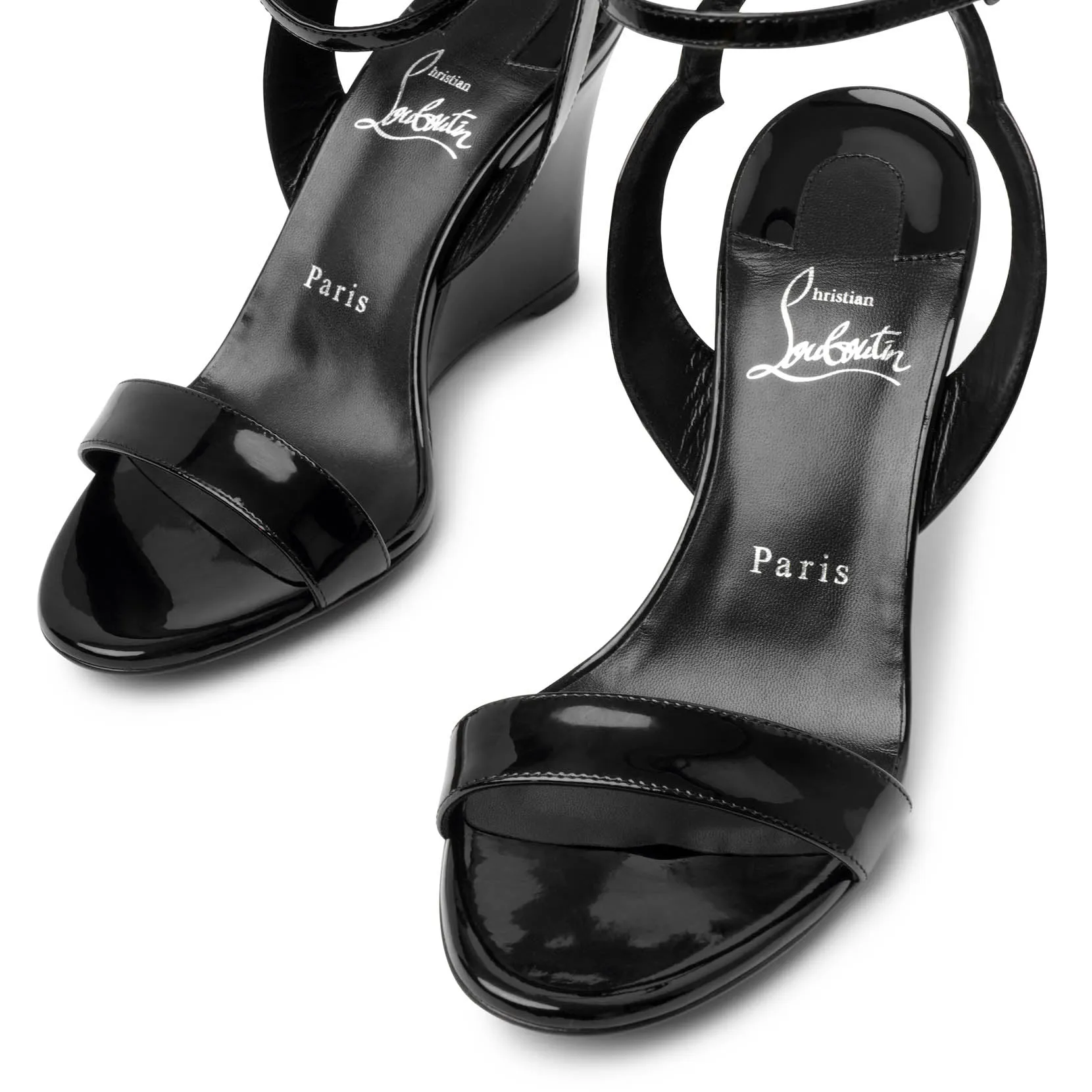 Zeppa Chick 85 black patent wedge sandals