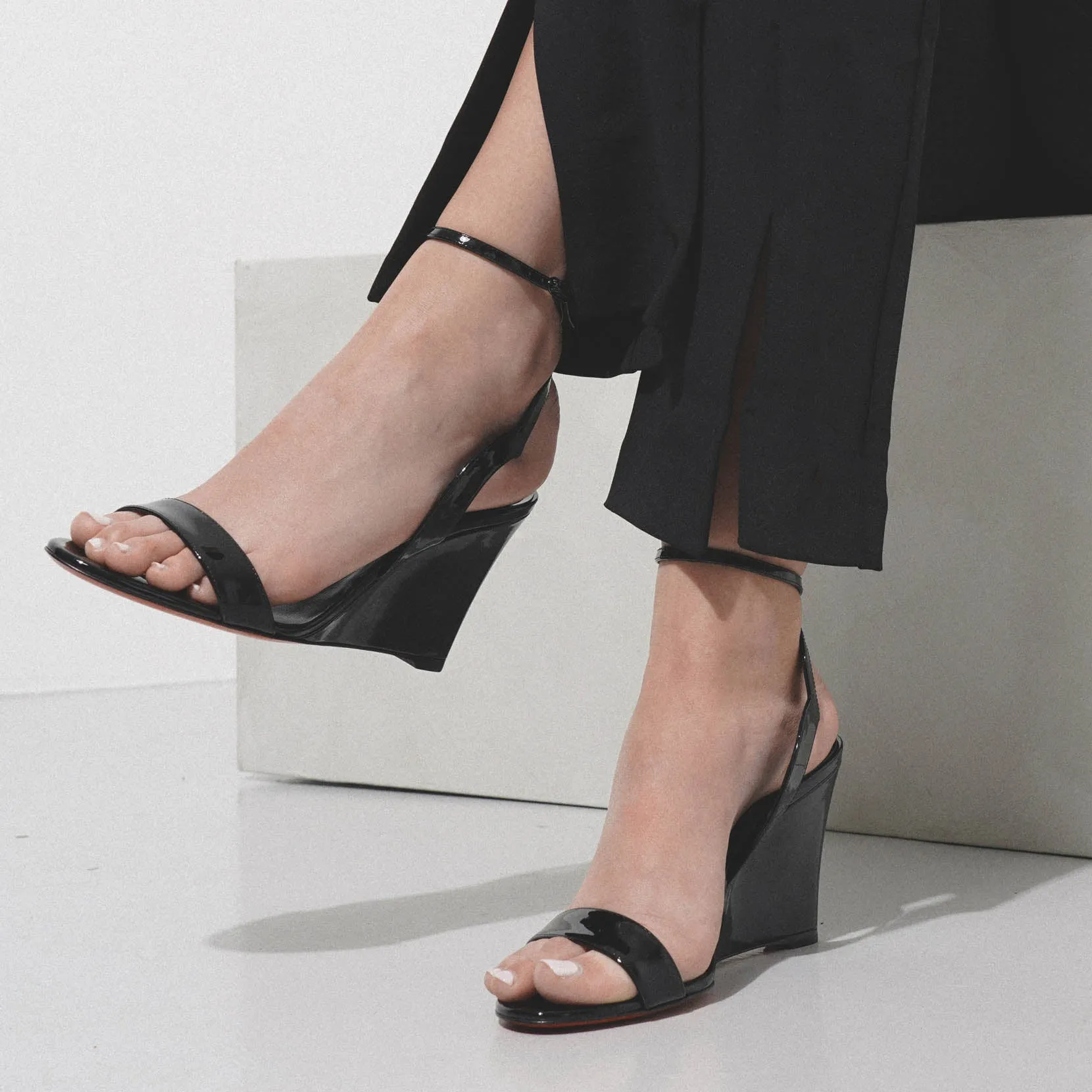 Zeppa Chick 85 black patent wedge sandals