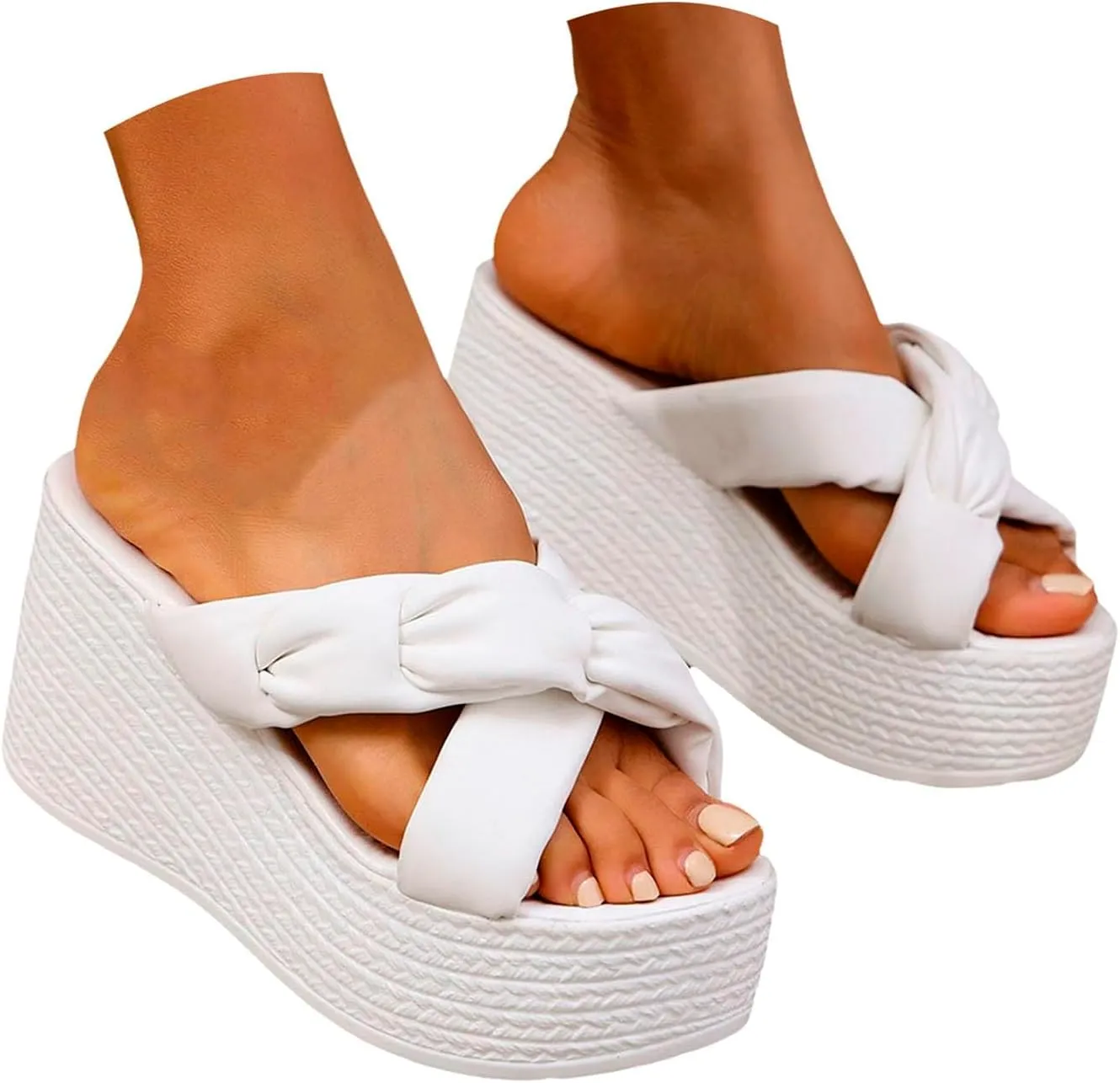 ZSpzx Espadrilles Wedge Sandals Womens Platform Bow Tie Open Toe Slides Shoes Slip On Women's Sparkly Fashion Dressy Prom Comfortable Slippers Retro Dress Summer Bohe Beach Ankle Strap Sandal