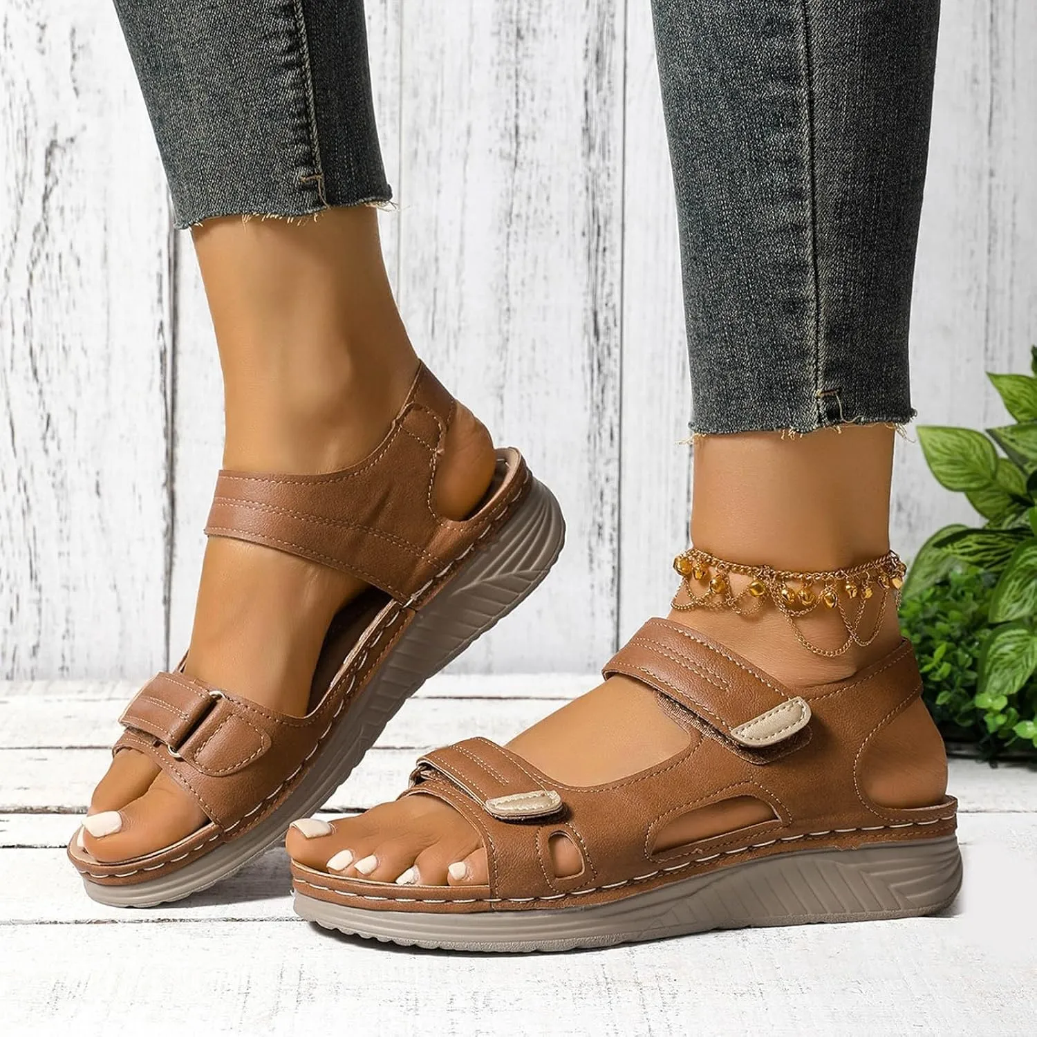 ZSpzx Womens Sandals Wedge Platform Summer Ankle Strap Open Toe Dressy Women Comfortable Walking Low Sandal Arch Support Shoes Dress Bohe Orthopedic Casual Bunion Orthotic Beach Slip On Slides