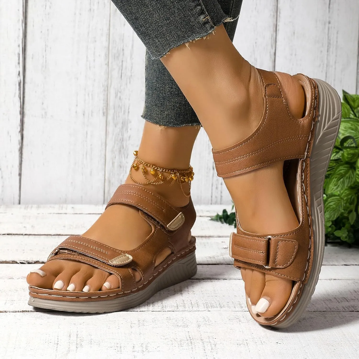 ZSpzx Womens Sandals Wedge Platform Summer Ankle Strap Open Toe Dressy Women Comfortable Walking Low Sandal Arch Support Shoes Dress Bohe Orthopedic Casual Bunion Orthotic Beach Slip On Slides