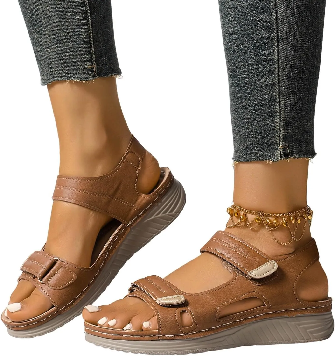 ZSpzx Womens Sandals Wedge Platform Summer Ankle Strap Open Toe Dressy Women Comfortable Walking Low Sandal Arch Support Shoes Dress Bohe Orthopedic Casual Bunion Orthotic Beach Slip On Slides