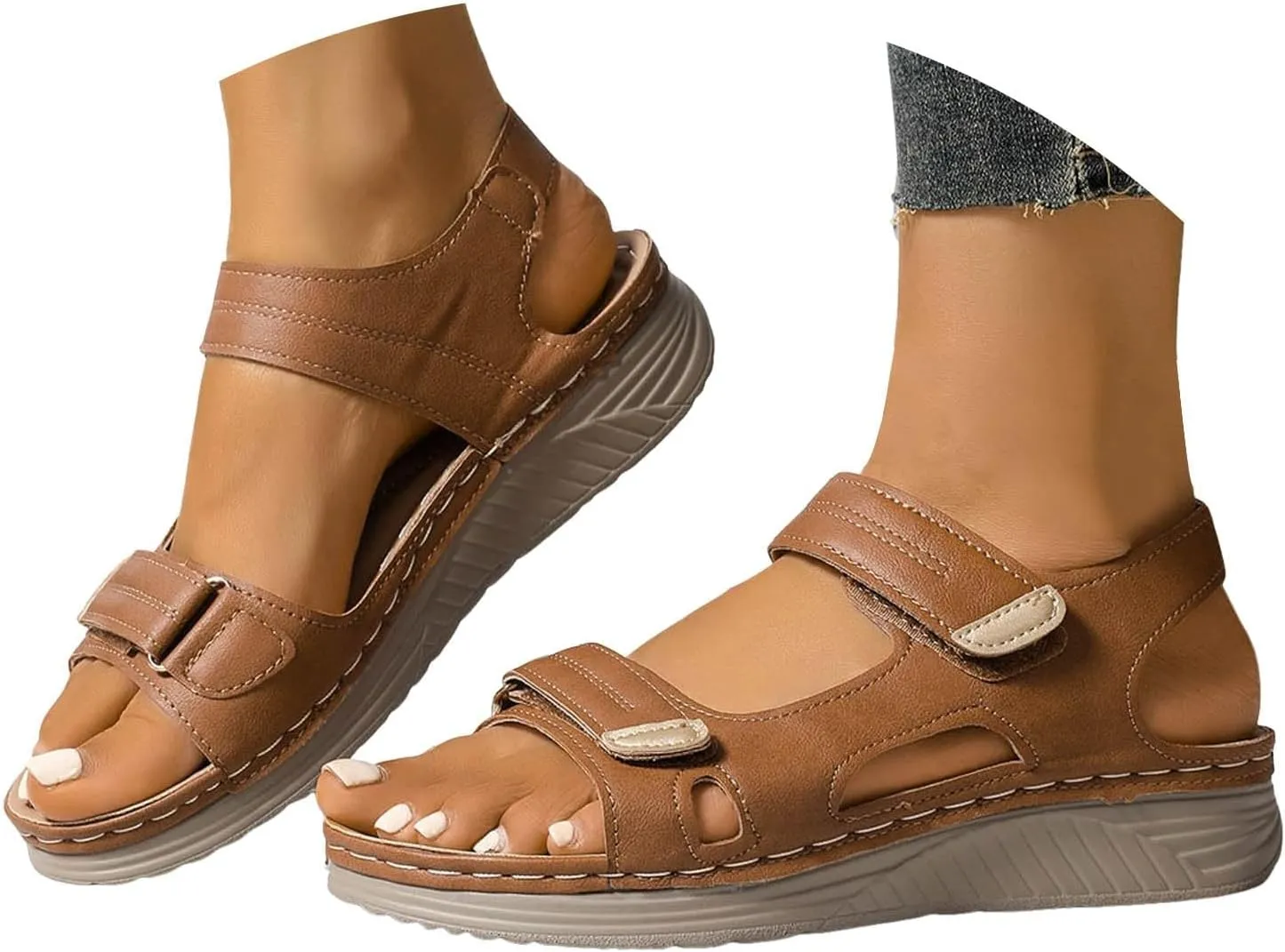 ZSpzx Womens Sandals Wedge Platform Summer Ankle Strap Open Toe Dressy Women Comfortable Walking Low Sandal Arch Support Shoes Dress Bohe Orthopedic Casual Bunion Orthotic Beach Slip On Slides
